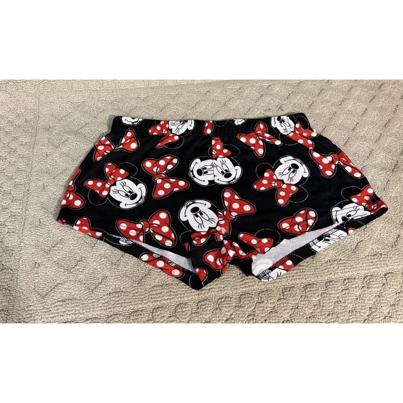 Disney Minnie Mouse Shorts Womens Small Black Red Bow Lounge Sleepwear - Picture 1 of 10